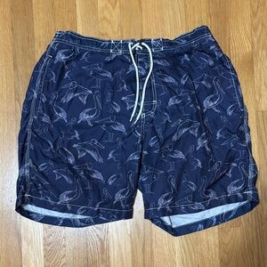 Men’s XL Trunks Navy Blue Bird Print Swim Shorts